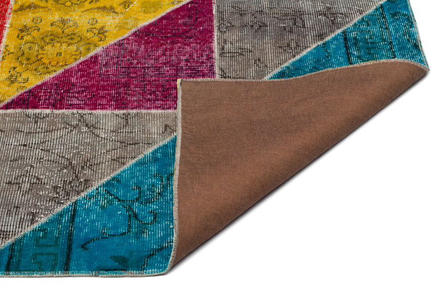 Kilva Çok Renkli ve Gri Patchwork Desenli El Dokuma Halı 203x287 cm – detay görünümü