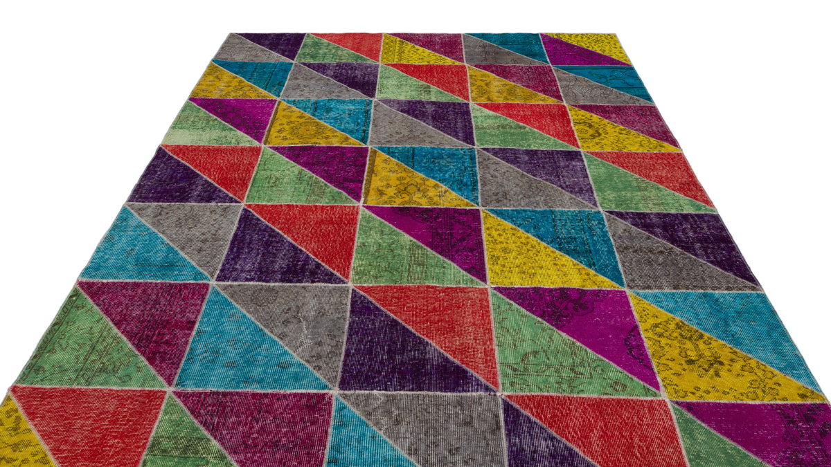 Kilva Çok Renkli ve Gri Patchwork Desenli El Dokuma Halı 203x287 cm – detay görünümü