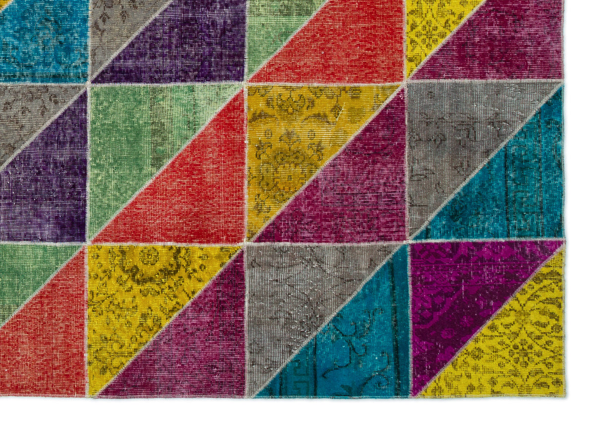 Kilva Çok Renkli ve Gri Patchwork Desenli El Dokuma Halı 203x287 cm – detay görünümü