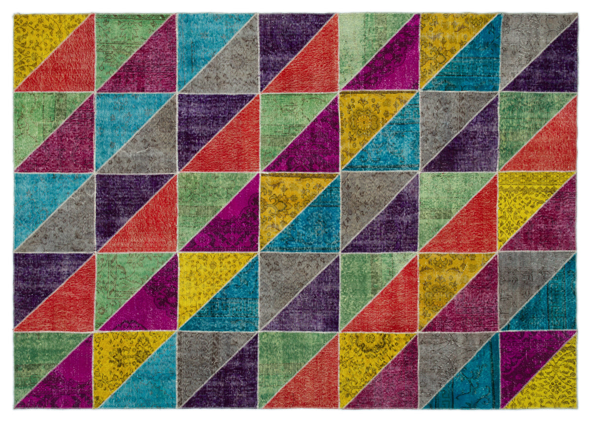 Kilva Çok Renkli ve Gri Patchwork Desenli El Dokuma Halı 203x287 cm