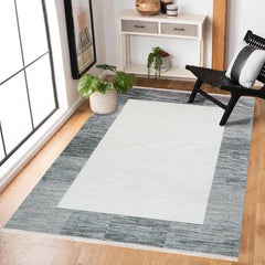 Gri Çerçeveli Modern Etnik Desenli Halı  | Makinada Yıkanabilir | Hav Toz Vermez | Leke Tutmayan | Kaymaz Taban | Dijital Makine Baskı | Salon Yolluk Mutfak Halısı