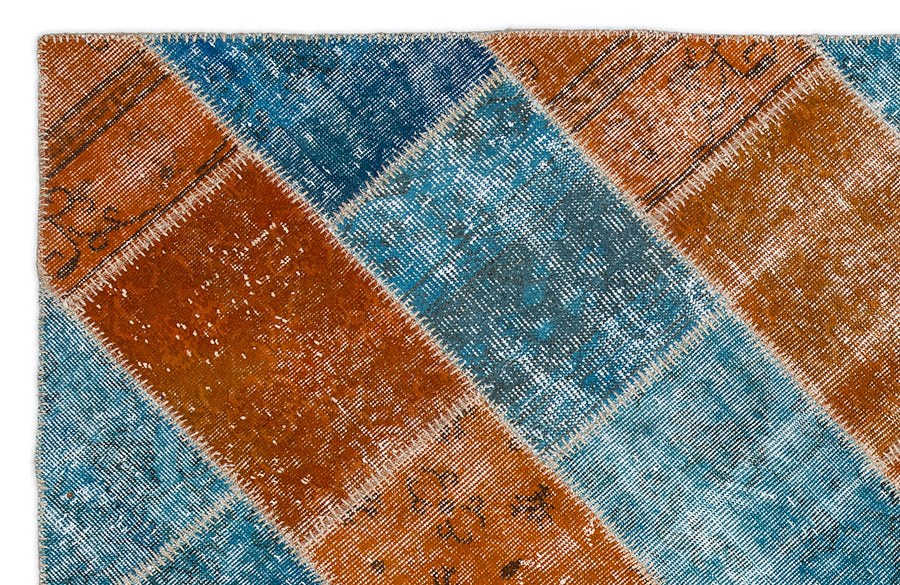 Kilva Turkuaz ve Turuncu Patchwork Desenli El Dokuma Halı 160x230 cm – detay görünümü