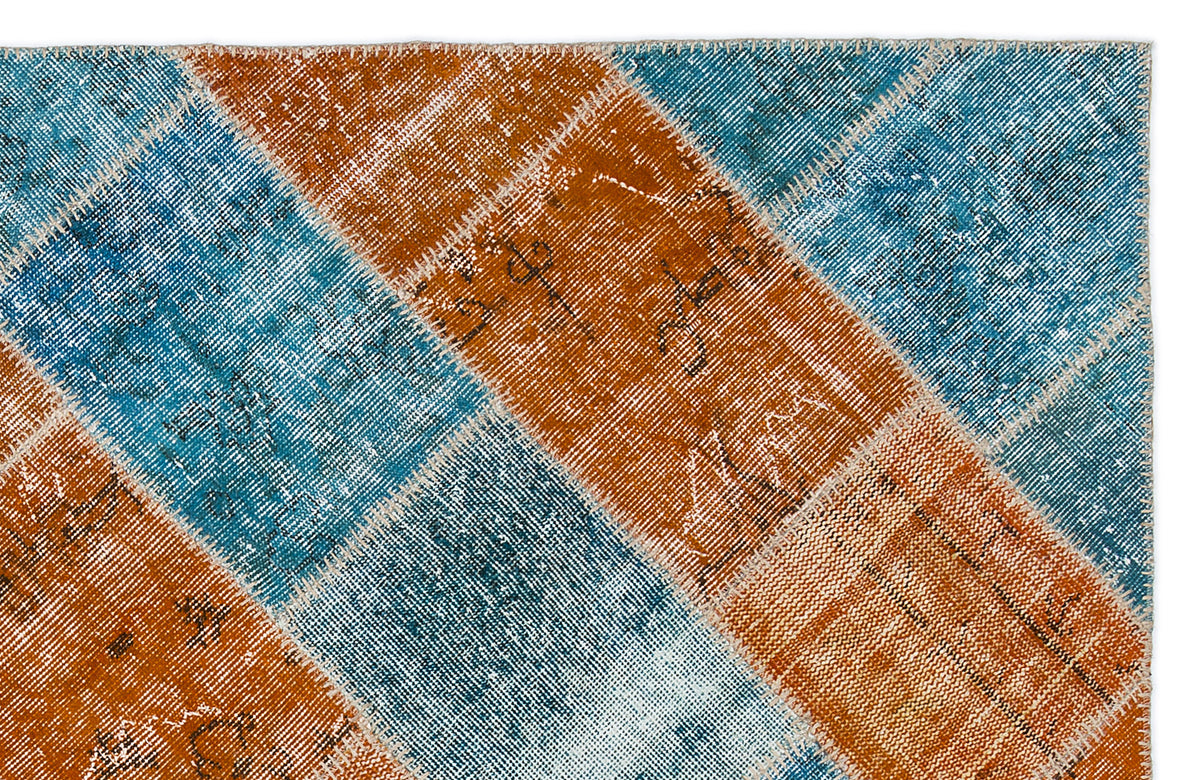Kilva Turkuaz ve Turuncu Patchwork Desenli El Dokuma Halı 160x230 cm – detay görünümü