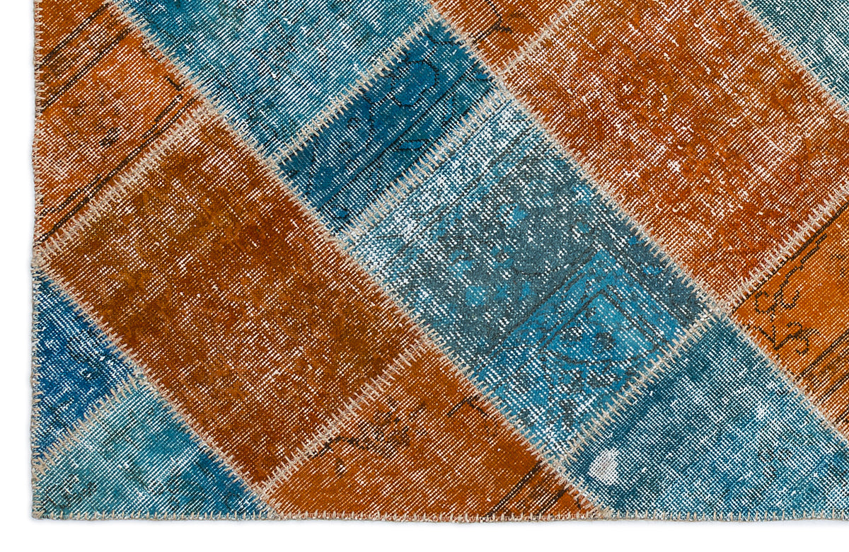Kilva Turkuaz ve Turuncu Patchwork Desenli El Dokuma Halı 160x230 cm – detay görünümü