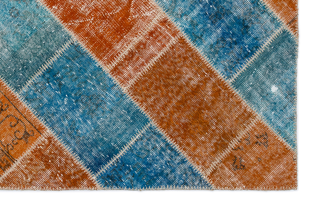 Kilva Turkuaz ve Turuncu Patchwork Desenli El Dokuma Halı 160x230 cm – detay görünümü