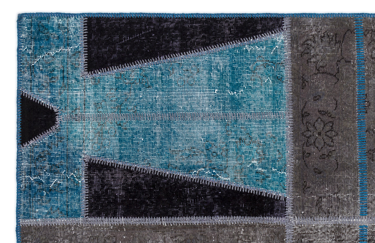 Kilva Turkuaz ve Gri Patchwork Desenli El Dokuma Halı 160x230 cm – detay görünümü