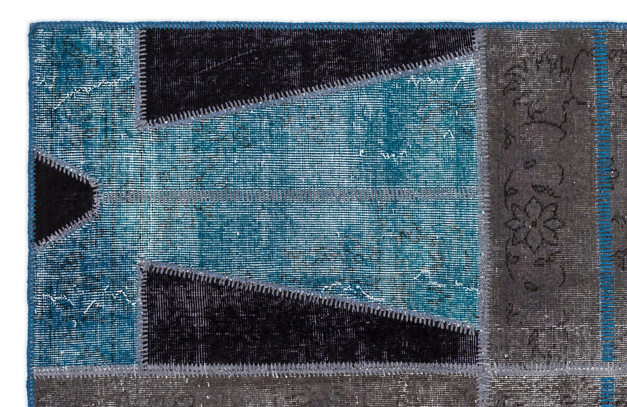 Kilva Turkuaz ve Gri Patchwork Desenli El Dokuma Halı 160x230 cm – detay görünümü