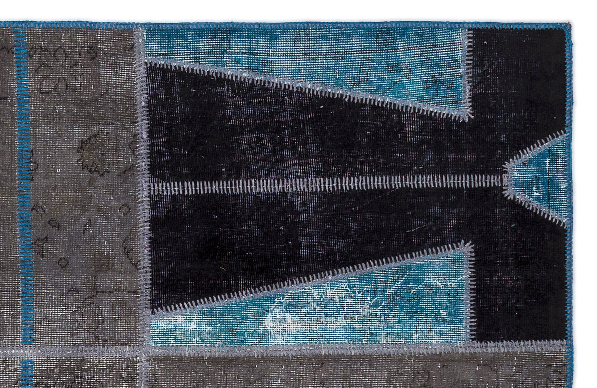 Kilva Turkuaz ve Gri Patchwork Desenli El Dokuma Halı 160x230 cm – detay görünümü