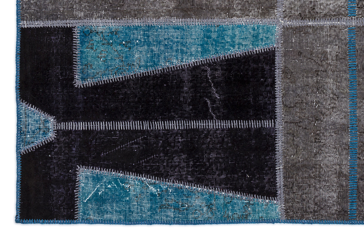 Kilva Turkuaz ve Gri Patchwork Desenli El Dokuma Halı 160x230 cm – detay görünümü