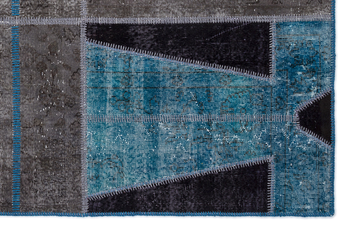 Kilva Turkuaz ve Gri Patchwork Desenli El Dokuma Halı 160x230 cm – detay görünümü