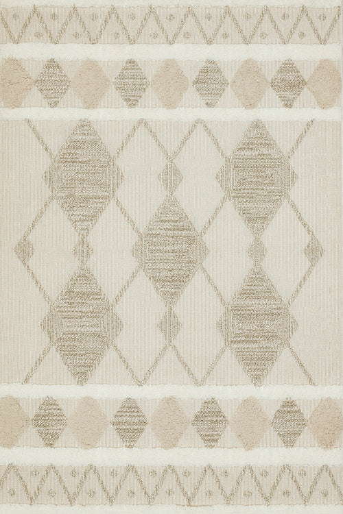 Krem Geometrik Modern Etnik Desenli Halı  | Makinada Yıkanabilir | Hav Toz Vermez | Leke Tutmayan | Kaymaz Taban | Dijital Makine Baskı | Salon Yolluk Mutfak Halısı