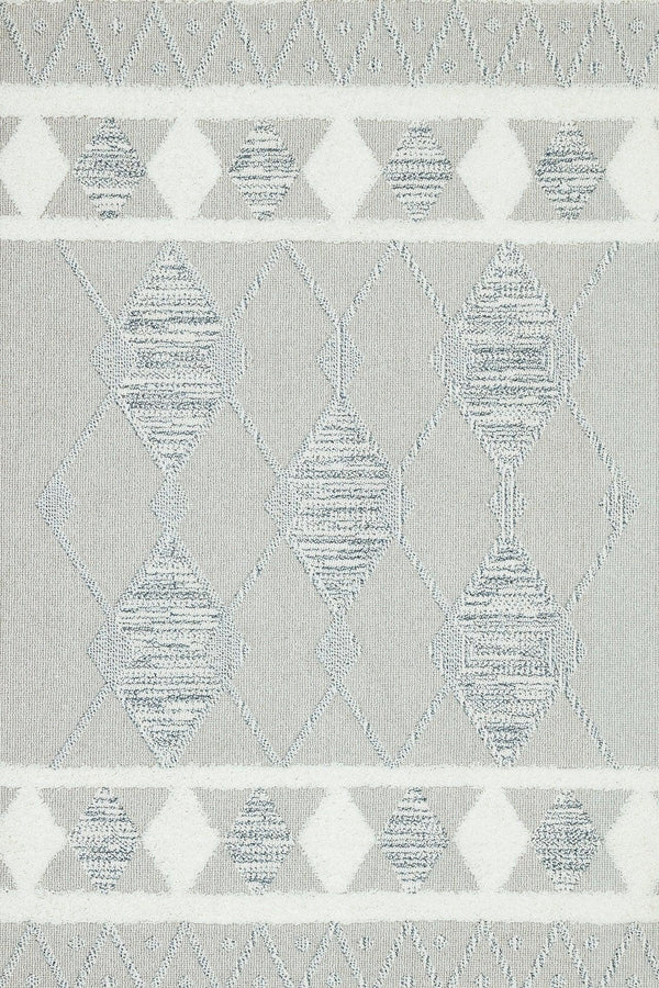 Beyaz Gri Geometrik Modern Halı - Yıkanabilir - Kaymaz Taban - Pati Dostu