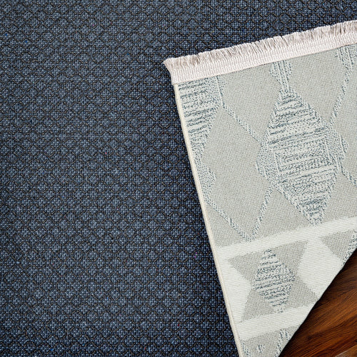 Mavi Geometrik Modern Etnik Desenli Halı  | Makinada Yıkanabilir | Hav Toz Vermez | Leke Tutmayan | Kaymaz Taban | Dijital Makine Baskı | Salon Yolluk Mutfak Halısı