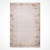 Cream Brown Distressed Geometric Living Room Rug - Acrylic Machine Woven