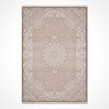 Beige Cream Classic Medallion Living Room Rug - Acrylic Machine Woven