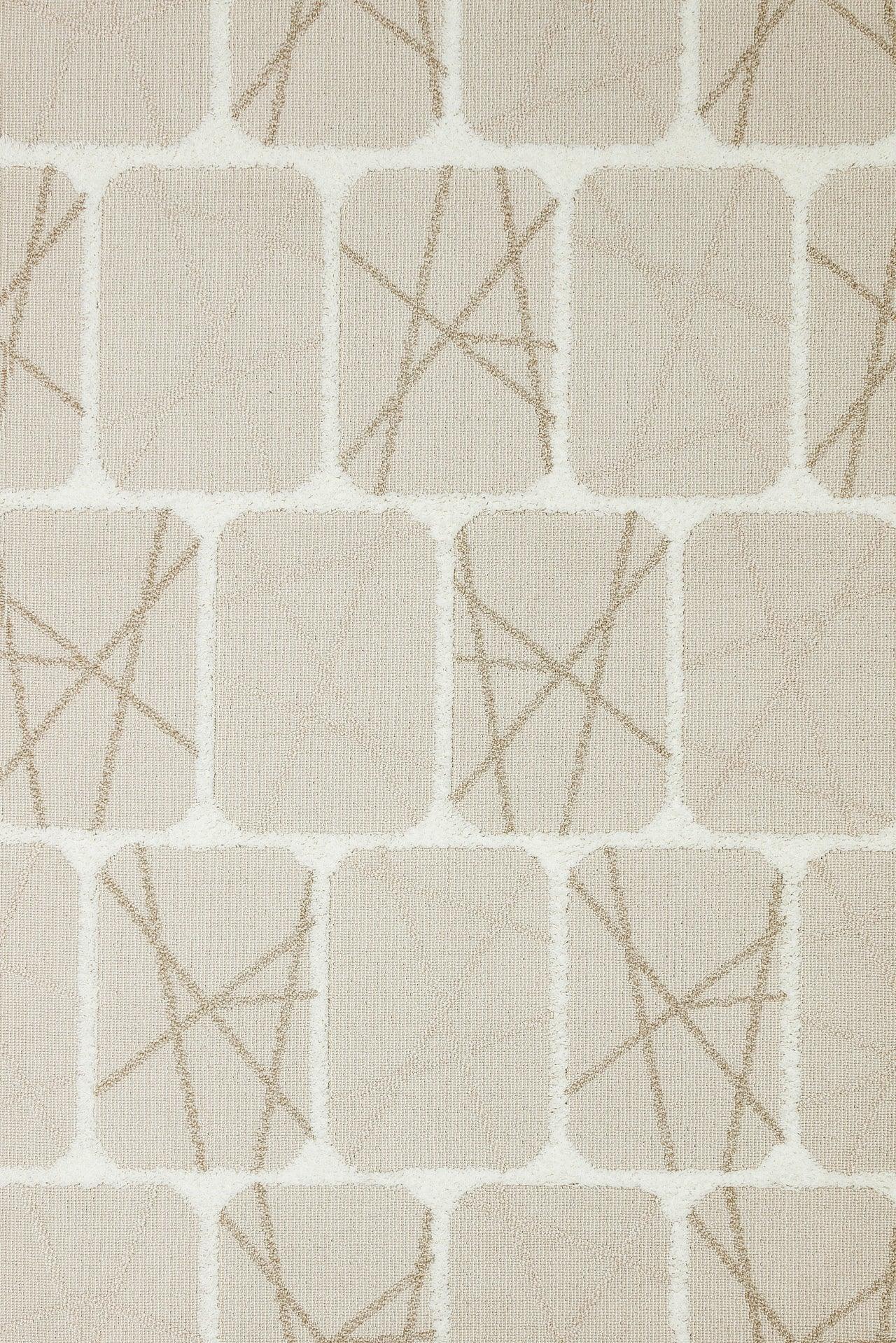 Bej Krem Geometrik Modern Halı - Yıkanabilir - Kaymaz Taban - Pati Dostu