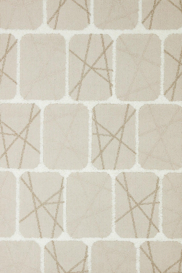 Bej Krem Geometrik Modern Halı - Yıkanabilir - Kaymaz Taban - Pati Dostu
