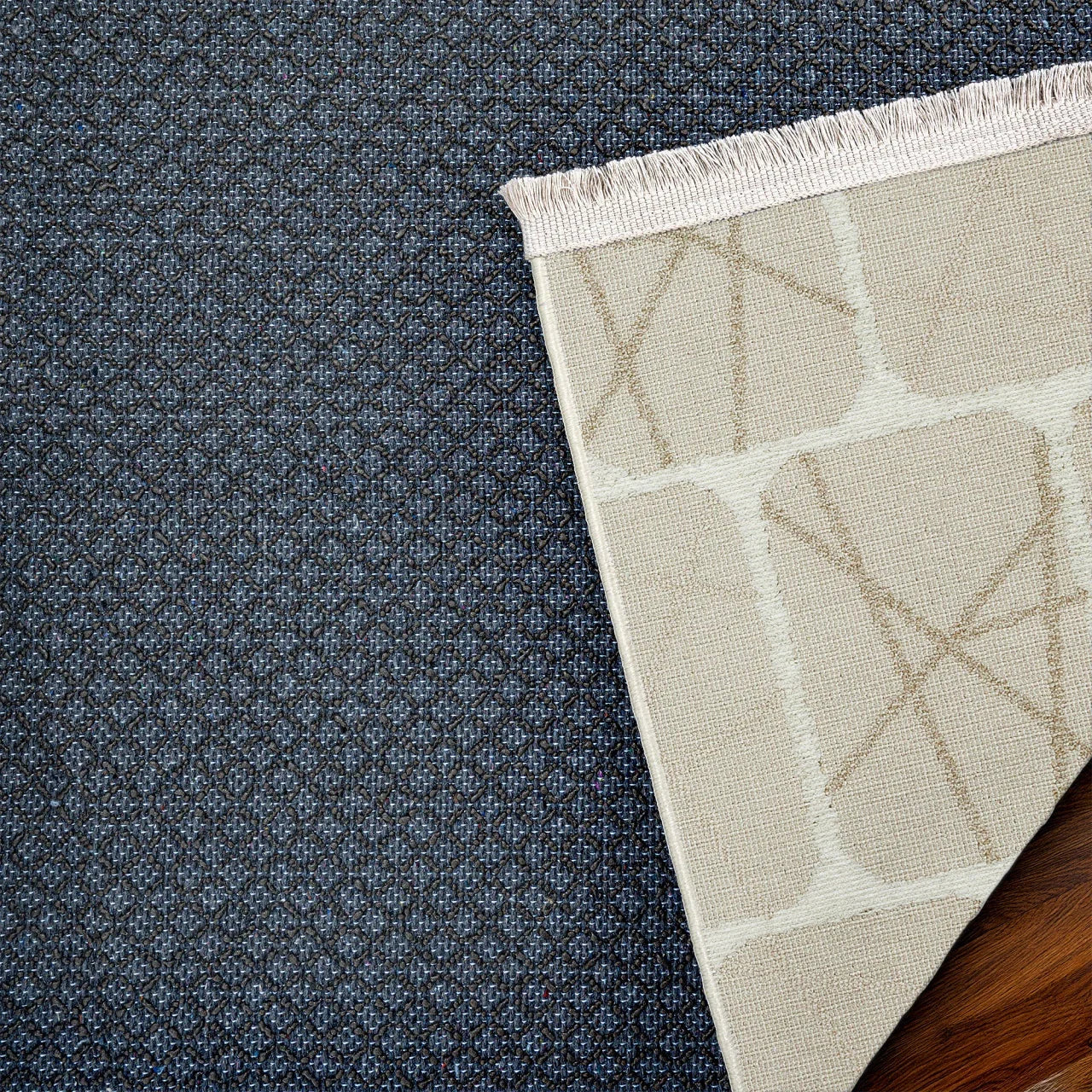 Bej Krem Geometrik Modern Halı - Yıkanabilir - Kaymaz Taban - Pati Dostu