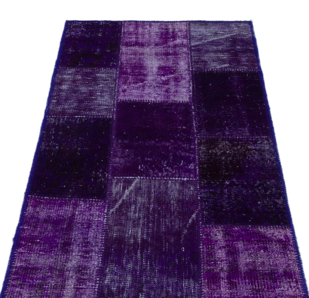 Kilva Mor ve Lacivert Patchwork Desenli El Dokuma Halı 80x150 cm – detay görünümü