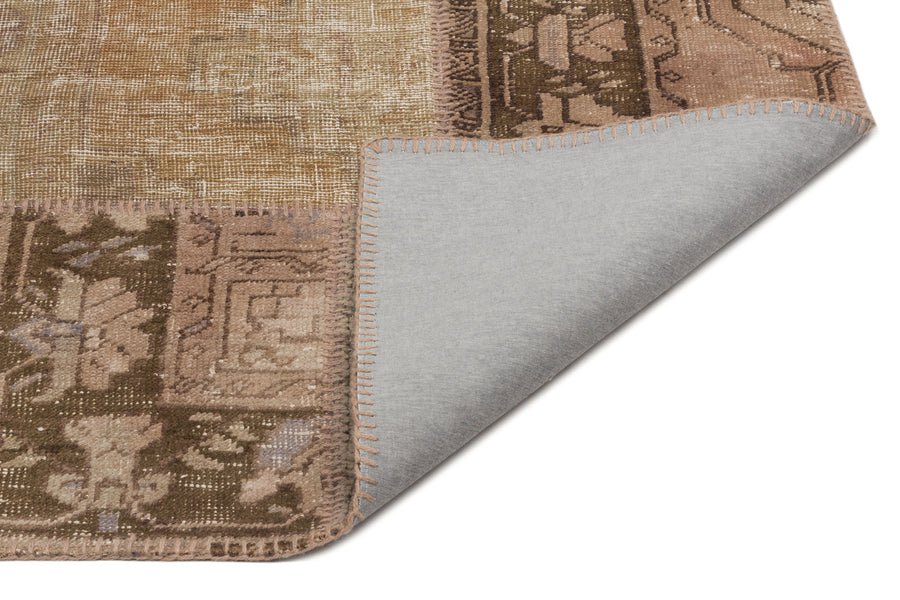 Kilva Kahverengi ve Bej Patchwork Desenli El Dokuma Halı 160x233 cm – detay görünümü