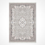 Light Gray Beige Classic Living Room Rug with Medallion - Acrylic Machine Woven