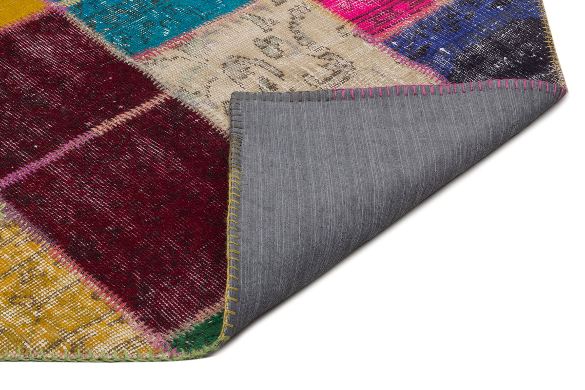Kilva Çok Renkli ve Gri Patchwork Desenli El Dokuma Halı 160x233 cm – detay görünümü