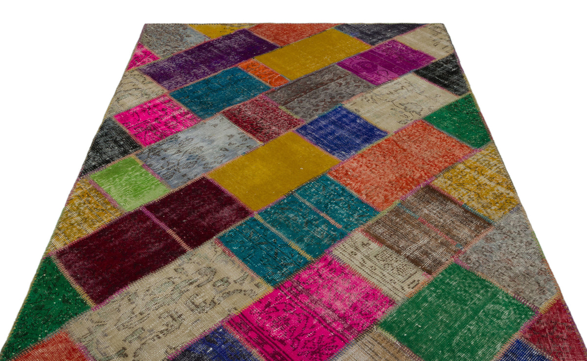 Kilva Çok Renkli ve Gri Patchwork Desenli El Dokuma Halı 160x233 cm – detay görünümü