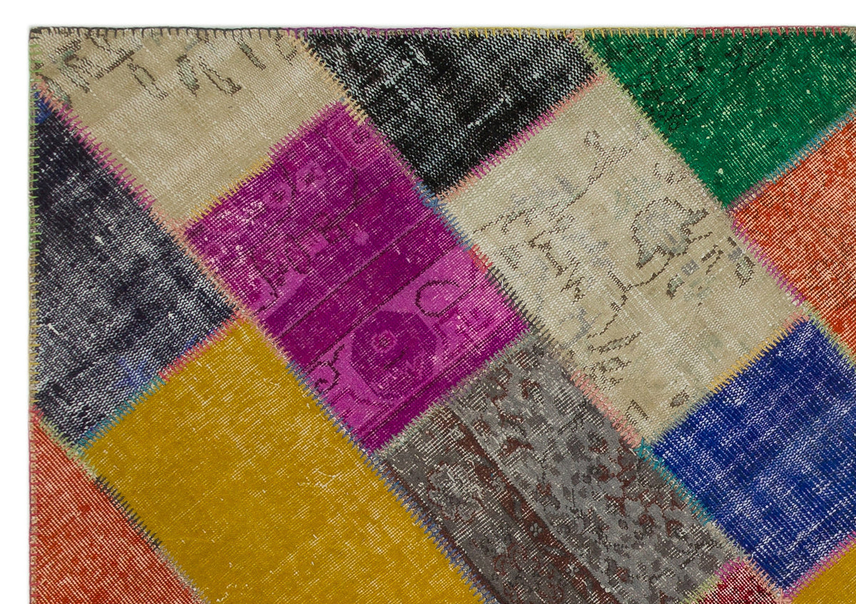 Kilva Çok Renkli ve Gri Patchwork Desenli El Dokuma Halı 160x233 cm – detay görünümü