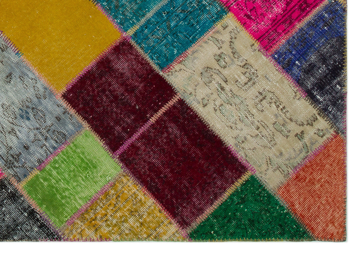 Kilva Çok Renkli ve Gri Patchwork Desenli El Dokuma Halı 160x233 cm – detay görünümü