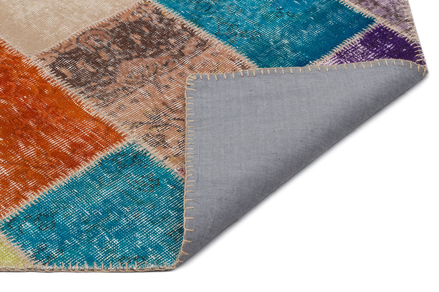 Kilva Çok Renkli ve Bej Patchwork Desenli El Dokuma Halı 160x230 cm – detay görünümü