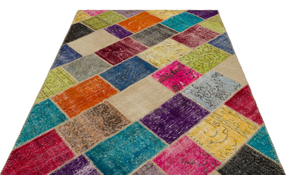 Kilva Çok Renkli ve Bej Patchwork Desenli El Dokuma Halı 160x230 cm – detay görünümü