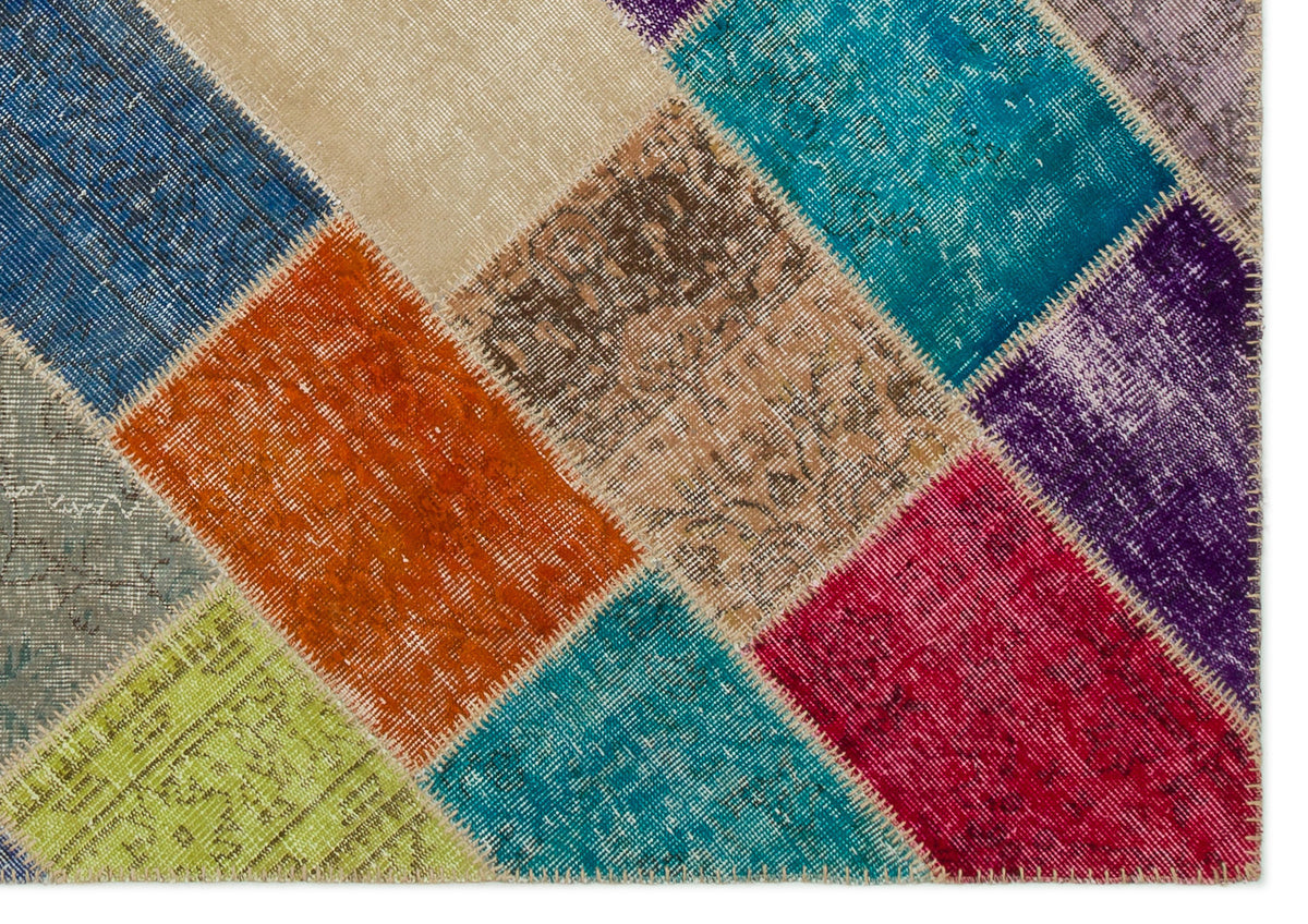 Kilva Çok Renkli ve Bej Patchwork Desenli El Dokuma Halı 160x230 cm – detay görünümü
