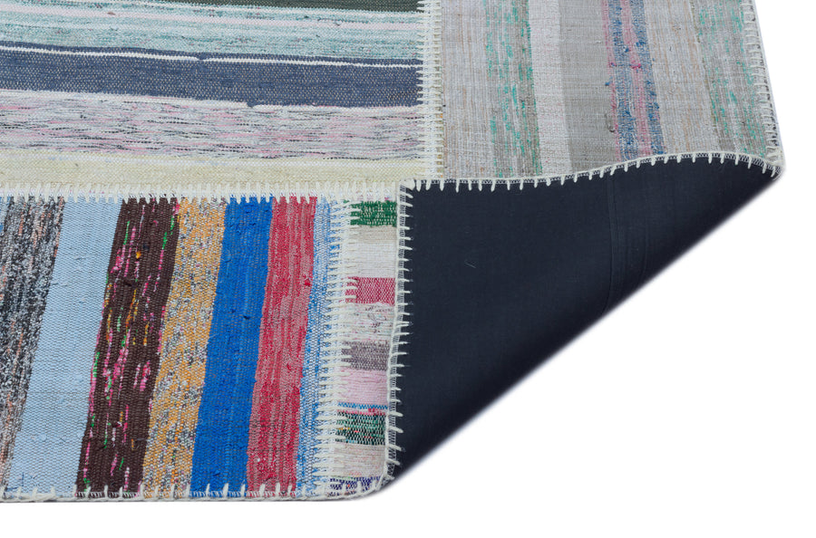 Kenove Çok Renkli ve Beyaz Çizgili El Dokuma Kilim 160x227 cm – detay görünümü