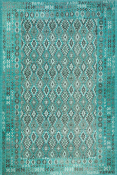 Turkuaz Etnik Modern Etnik Desenli Halı  | Makinada Yıkanabilir | Hav Toz Vermez | Leke Tutmayan | Kaymaz Taban | Dijital Makine Baskı | Salon Yolluk Mutfak Halısı