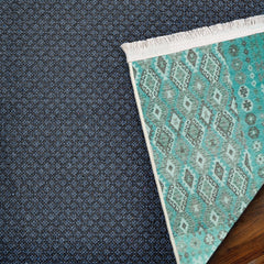 Turkuaz Etnik Modern Etnik Desenli Halı  | Makinada Yıkanabilir | Hav Toz Vermez | Leke Tutmayan | Kaymaz Taban | Dijital Makine Baskı | Salon Yolluk Mutfak Halısı