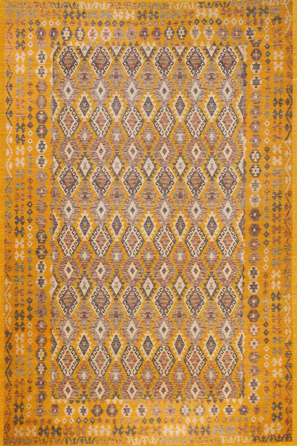 Renkli Etnik Geometrik Halı - Yıkanabilir - Kaymaz Taban - Pati Dostu
