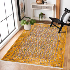 Sarı Etnik Modern Etnik Desenli Halı  | Makinada Yıkanabilir | Hav Toz Vermez | Leke Tutmayan | Kaymaz Taban | Dijital Makine Baskı | Salon Yolluk Mutfak Halısı
