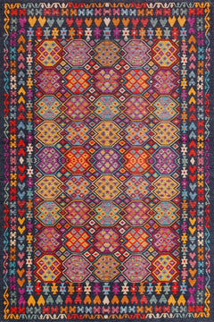 Koyu Mavi Etnik Modern Etnik Desenli Halı  | Makinada Yıkanabilir | Hav Toz Vermez | Leke Tutmayan | Kaymaz Taban | Dijital Makine Baskı | Salon Yolluk Mutfak Halısı