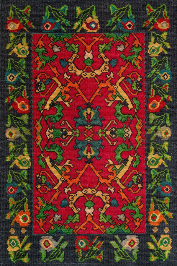 Kırmızı Siyah Etnik Modern Halı - Yıkanabilir - Kaymaz Taban - Pati Dostu