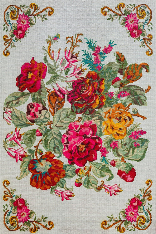 Krem Çiçekli Modern Etnik Desenli Halı  | Makinada Yıkanabilir | Hav Toz Vermez | Leke Tutmayan | Kaymaz Taban | Dijital Makine Baskı | Salon Yolluk Mutfak Halısı