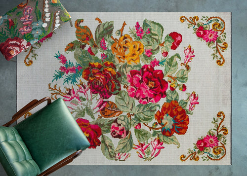 Krem Çiçekli Modern Etnik Desenli Halı  | Makinada Yıkanabilir | Hav Toz Vermez | Leke Tutmayan | Kaymaz Taban | Dijital Makine Baskı | Salon Yolluk Mutfak Halısı