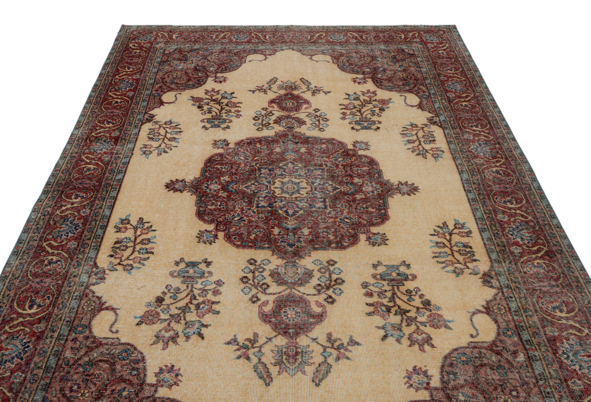 Tirena Bej ve Bordo Madalyon Desenli El Dokuma Halı 187x309 cm – detay görünümü