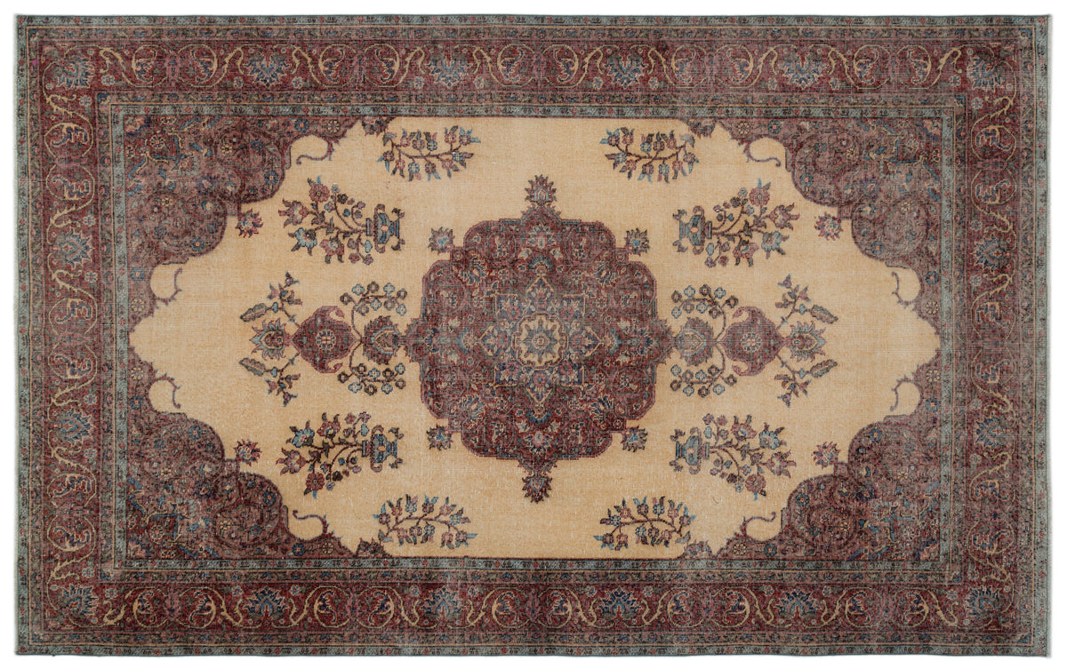 Tirena Bej ve Bordo Madalyon Desenli El Dokuma Halı 187x309 cm