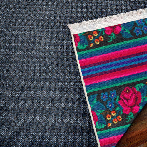 Siyah Çiçekli Modern Etnik Desenli Halı  | Makinada Yıkanabilir | Hav Toz Vermez | Leke Tutmayan | Kaymaz Taban | Dijital Makine Baskı | Salon Yolluk Mutfak Halısı