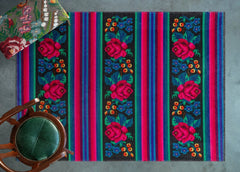 Siyah Çiçekli Modern Etnik Desenli Halı  | Makinada Yıkanabilir | Hav Toz Vermez | Leke Tutmayan | Kaymaz Taban | Dijital Makine Baskı | Salon Yolluk Mutfak Halısı