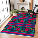 Pink Blue Bohemian Floral Bedroom Rug - Polyester