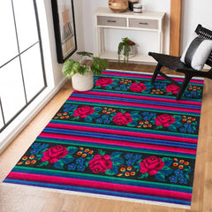 Siyah Çiçekli Modern Etnik Desenli Halı  | Makinada Yıkanabilir | Hav Toz Vermez | Leke Tutmayan | Kaymaz Taban | Dijital Makine Baskı | Salon Yolluk Mutfak Halısı