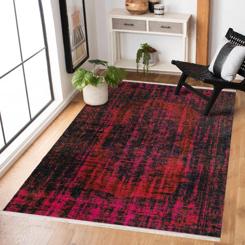 Kırmızı Soyut Modern Etnik Desenli Halı  | Makinada Yıkanabilir | Hav Toz Vermez | Leke Tutmayan | Kaymaz Taban | Dijital Makine Baskı | Salon Yolluk Mutfak Halısı