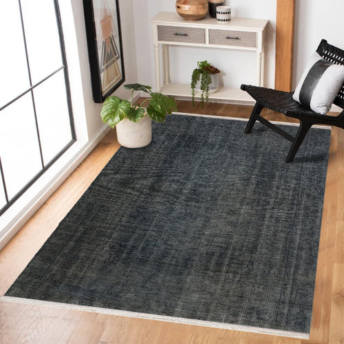 Antrasit Düz Modern Etnik Desenli Halı  | Makinada Yıkanabilir | Hav Toz Vermez | Leke Tutmayan | Kaymaz Taban | Dijital Makine Baskı | Salon Yolluk Mutfak Halısı