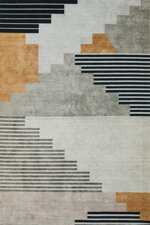 Gri Geometrik Modern Etnik Desenli Halı  | Makinada Yıkanabilir | Hav Toz Vermez | Leke Tutmayan | Kaymaz Taban | Dijital Makine Baskı | Salon Yolluk Mutfak Halısı